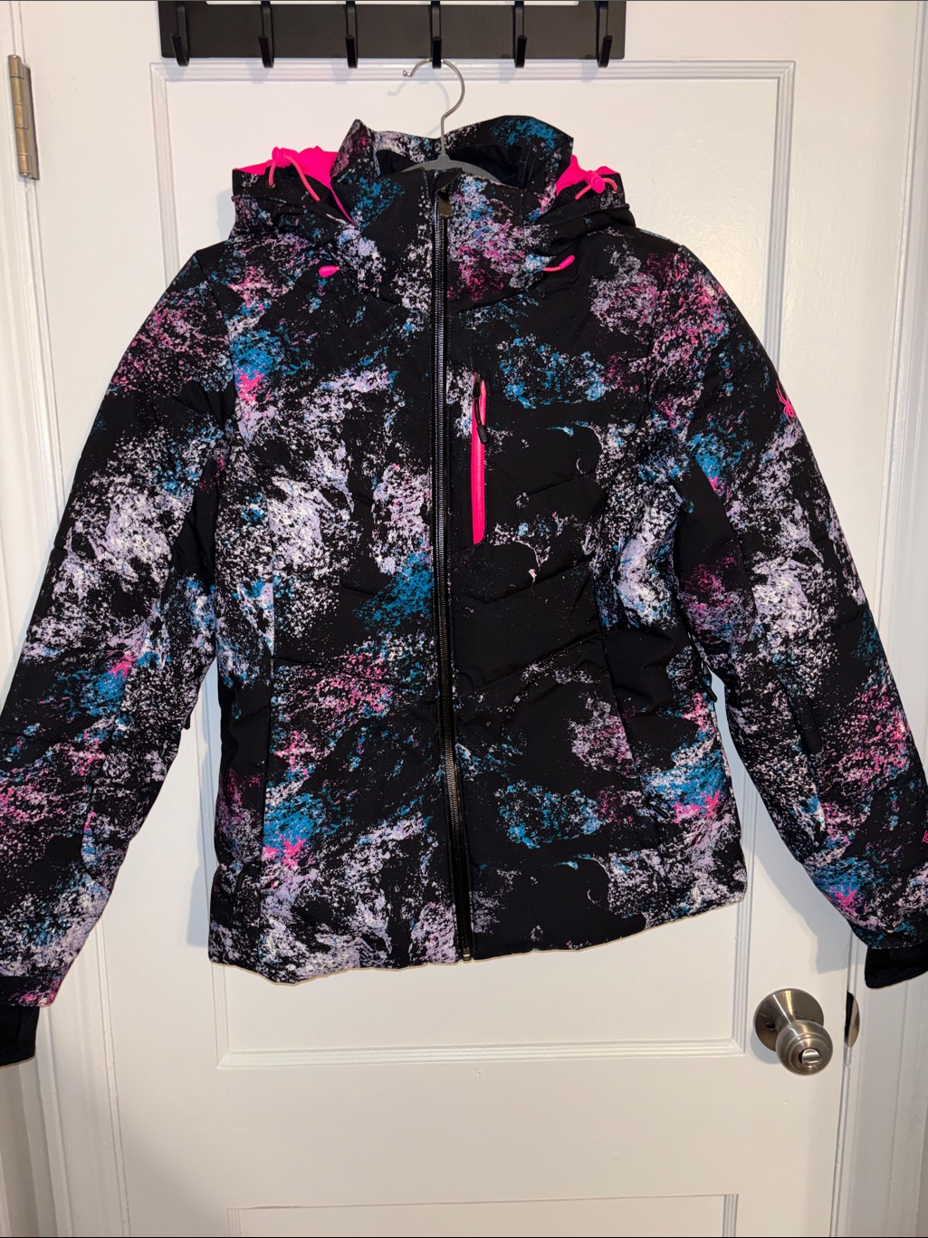 Spyder Black Ski Jacket With Pink And Blue Accents